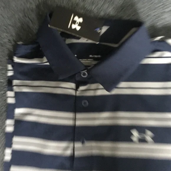 Under Armour Men's Polo in Navy and White Stripes - Picture 2 of 5